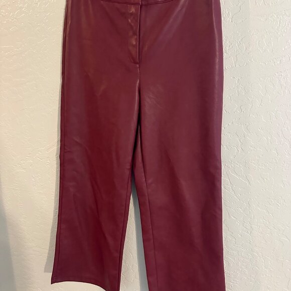 Bagatelle Red Faux Leather High Waisted Straight Leg Cropped Pants - Picture 3 of 9